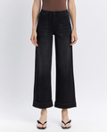 High Rise Cuffed Baggy Wide Jeans - Black
