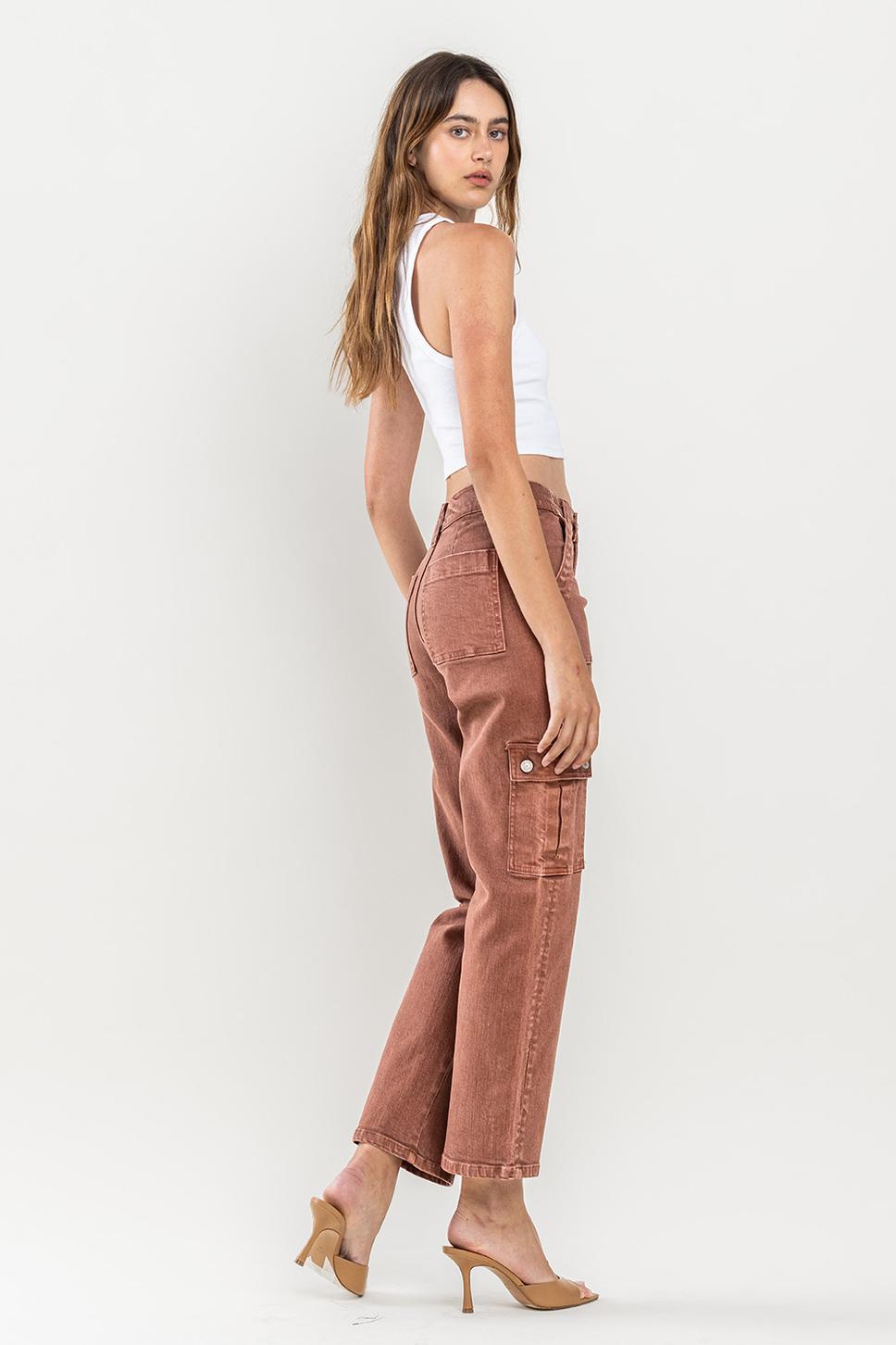 HIGH RISE STRAIGHT CARGO PANT | RED BRICK