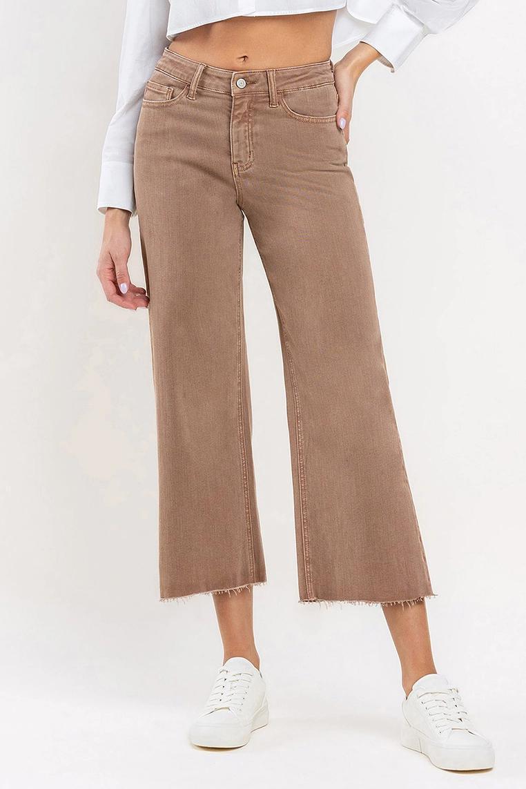 High Rise Crop Wide Leg Jeans - Chocolate Malt