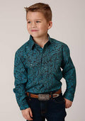 BOYS L/S SHIRT   AMARILLO SNAP ALLOVER PRINT  1377 BLUE AGAVE PAISLEY