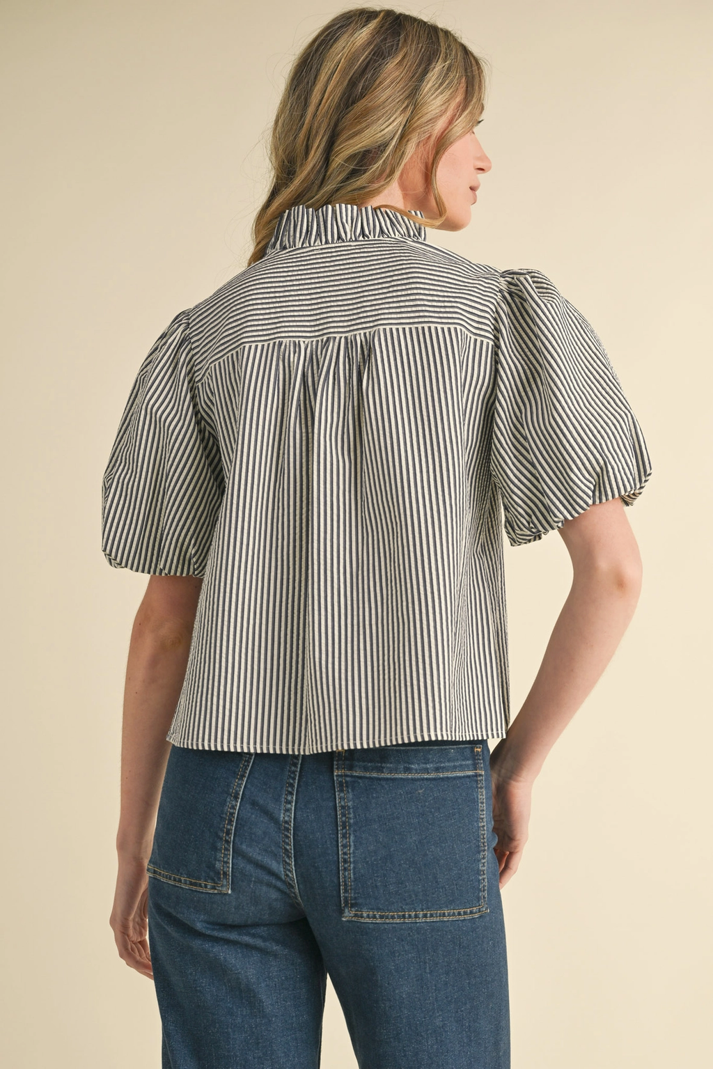 Striped Ruffle Button Down Top