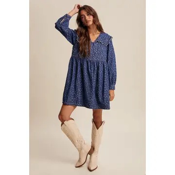 Quilted Yoke Denim Mini Dress