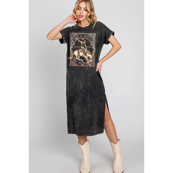 WILD WEST GRAPHIC DRESS - MINERAL WASH BLACK