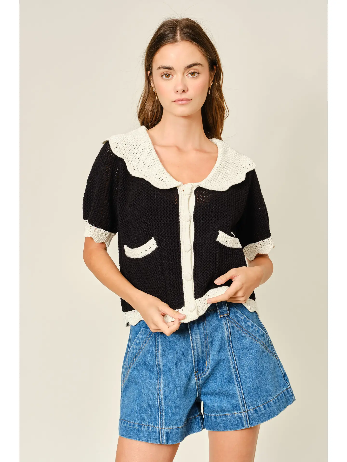 Crochet Collared Sweater Cardigan