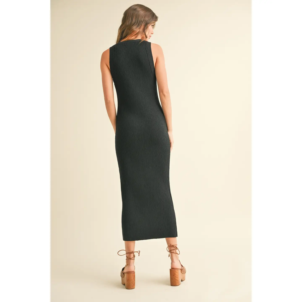 Buttondown Ribbed Knitted Long Dress