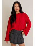 Oversized Cable Knit Sweater - Red
