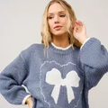 Bow Embroidered Loose Fit Sweater
