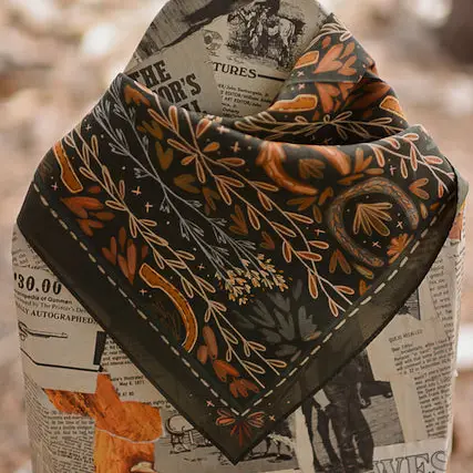 Western Harvest in Deep Juniper Silk Wild Rag Scarf