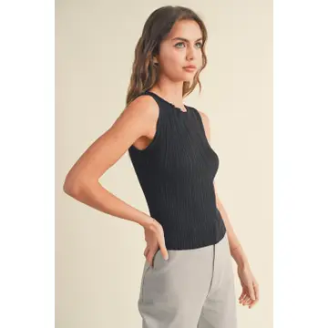 Viscose Ribbed Knitted Top - Black