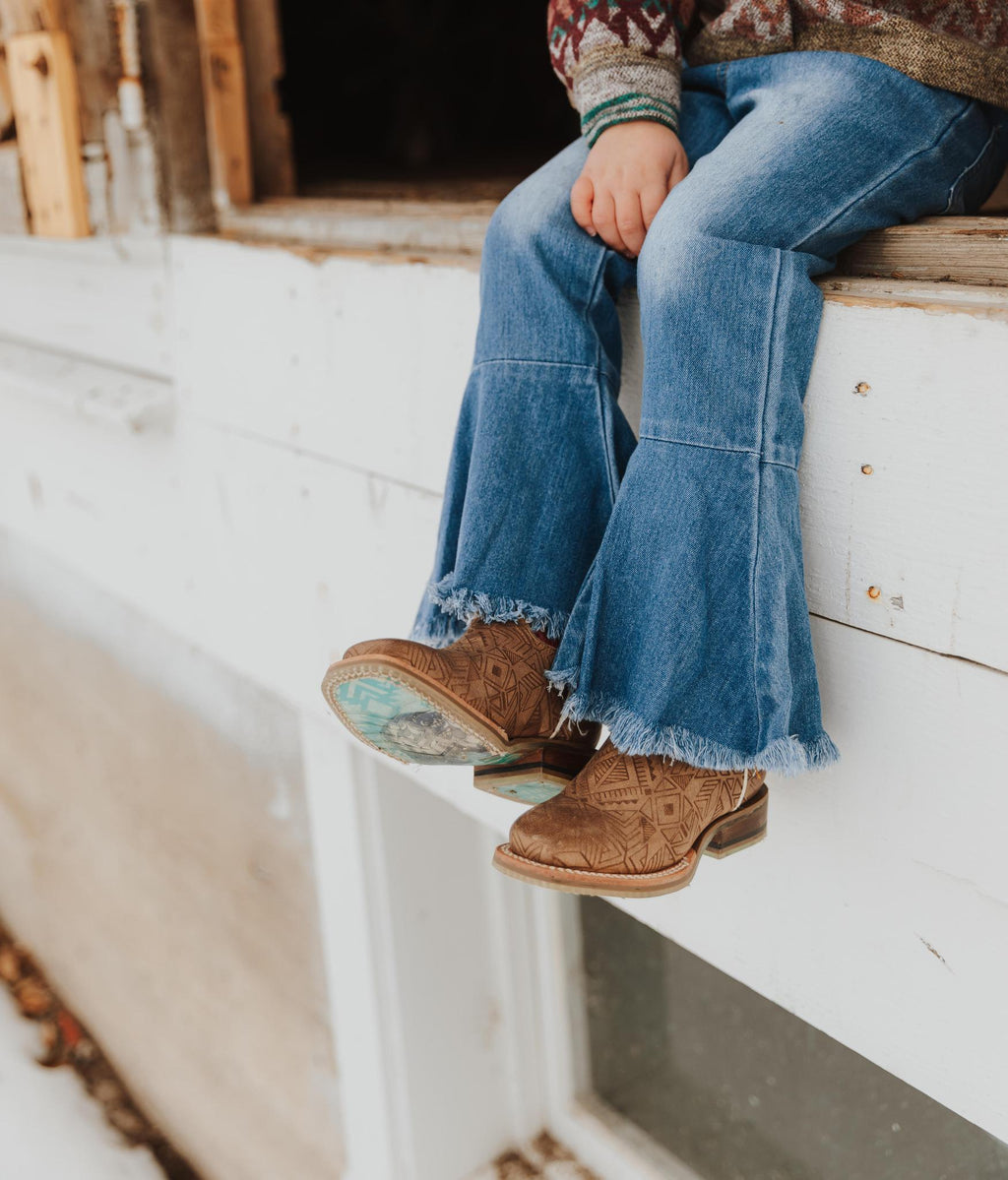 DARK BLUE STONE WASH BELL BOTTOM JEANS