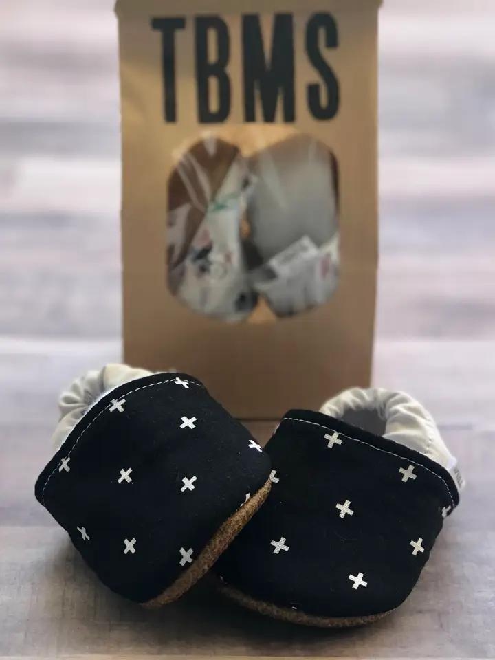 Black and White Swiss Cross Moccasins