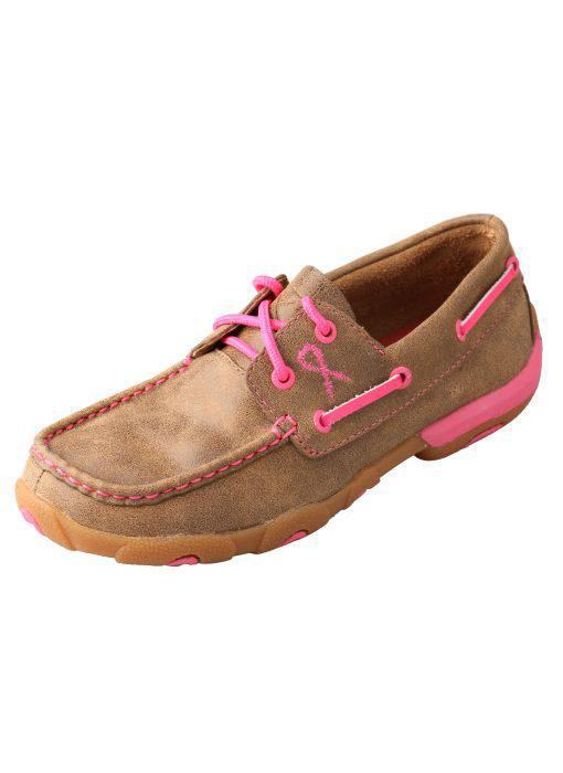 *WOMENS DRIVING MOSSASINS - BOAT BOMBER/NEON PINK WDM0018