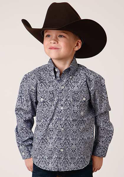 BOYS L/S SHIRT   AMARILLO BTN AC ALLOVER PRINTS  1380 CRYSTAL MEDALLION