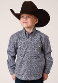 BOYS L/S SHIRT   AMARILLO BTN AC ALLOVER PRINTS  1380 CRYSTAL MEDALLION
