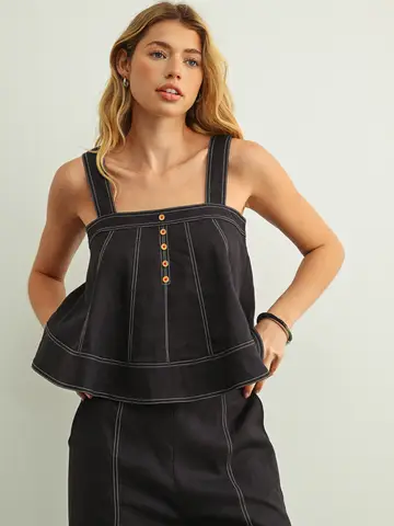 Stitch Detailed Sleeveless Top - Navy