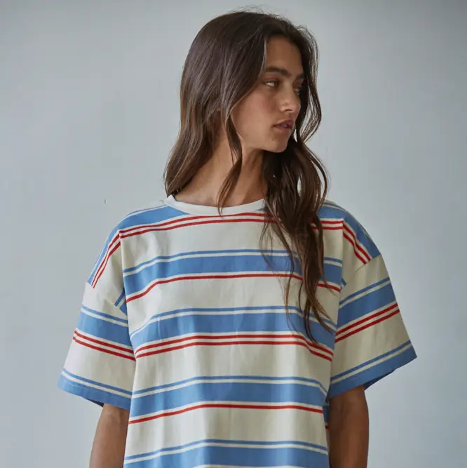 Knit Cotton Multi Striped Short Sleeve Top