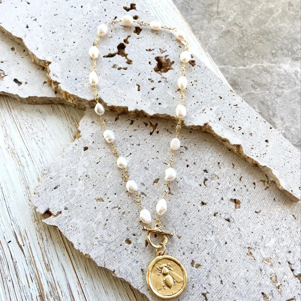 Queen Bee Pearl Necklace Boutique Salon Bee Jewelry Trendy