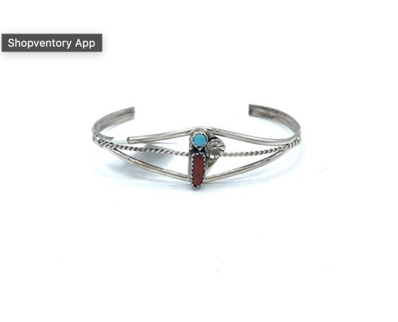 Navajo Handmade Turquoise/Red Coral Bracelet -Esther White