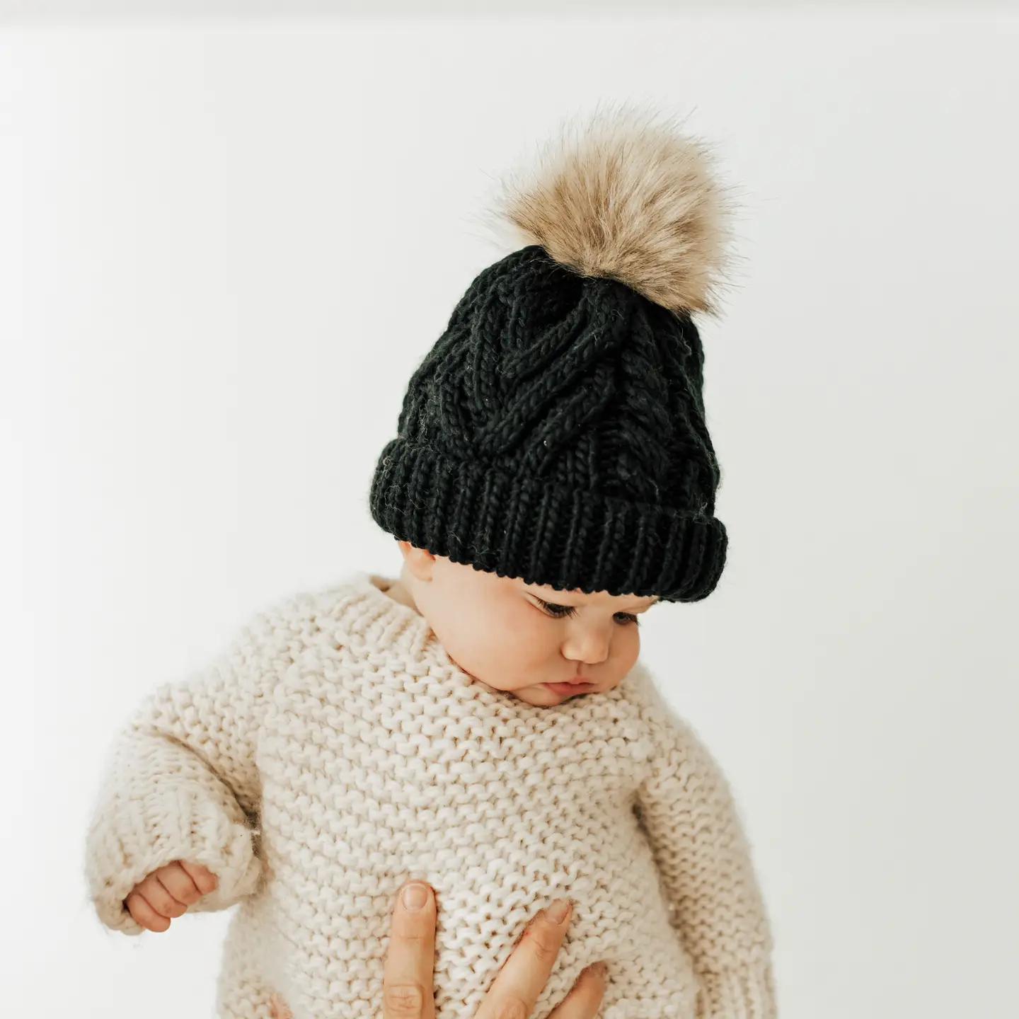 Black Pop Pom Pom Beanie Hat Baby & Kids