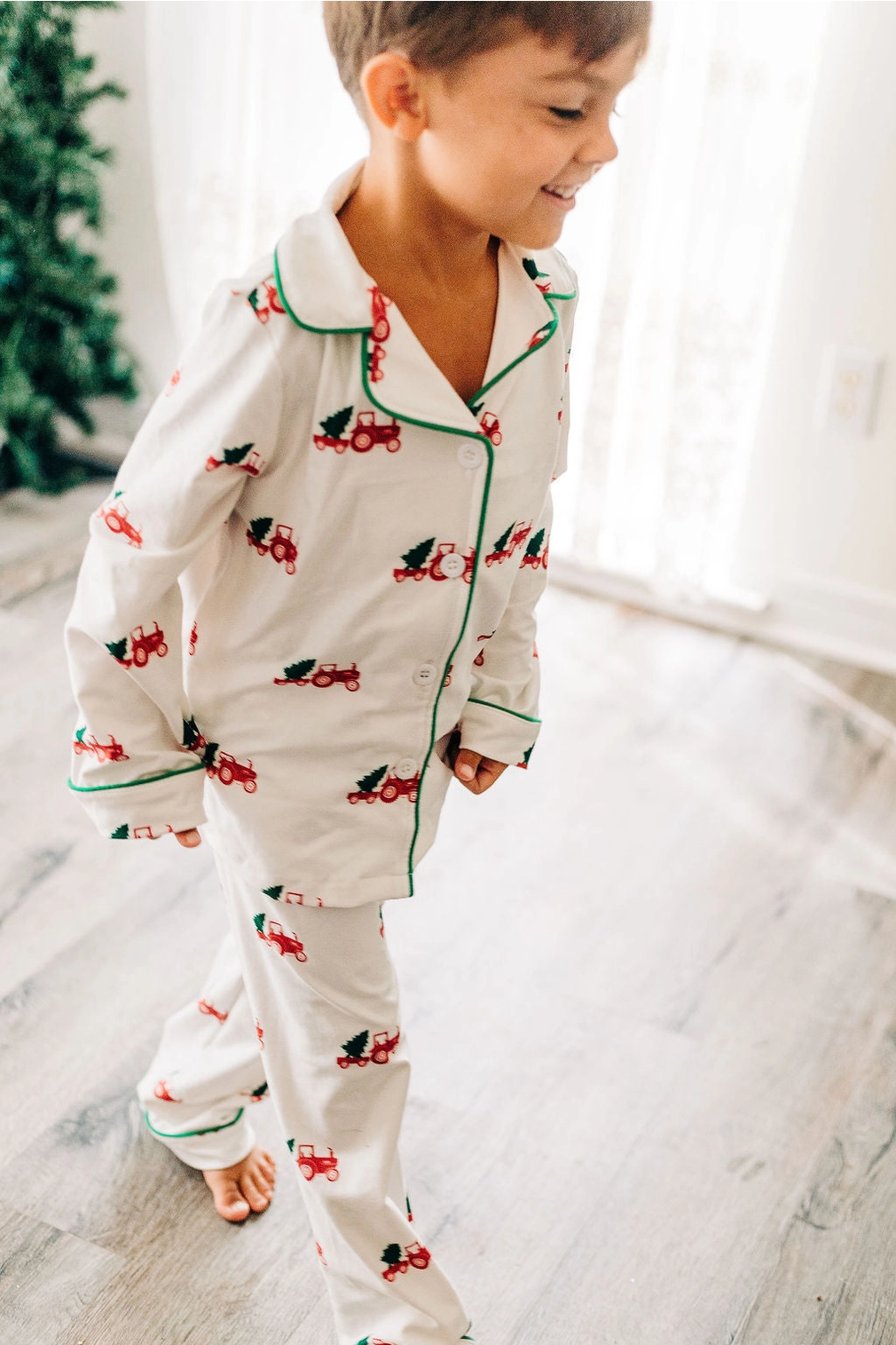 Button Down Pajamas - Christmas Tractors