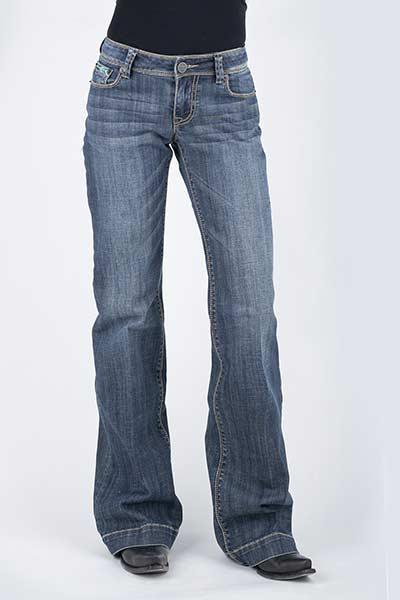 WOMENS JEAN ELLA TROUSER FIT AZTEC EMBROIDERY BACK POCKET OWS 10-054-0460-0018 BU