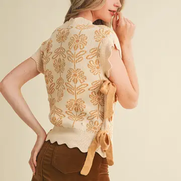 Mock Neck Floral Sweater VesT - BRONZE BROWN