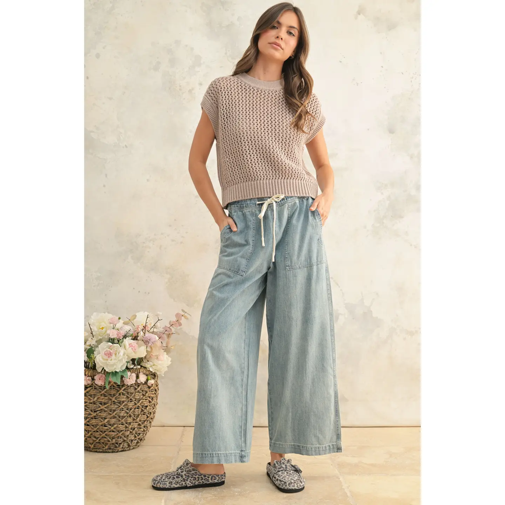 Elastic Band Denim Pants