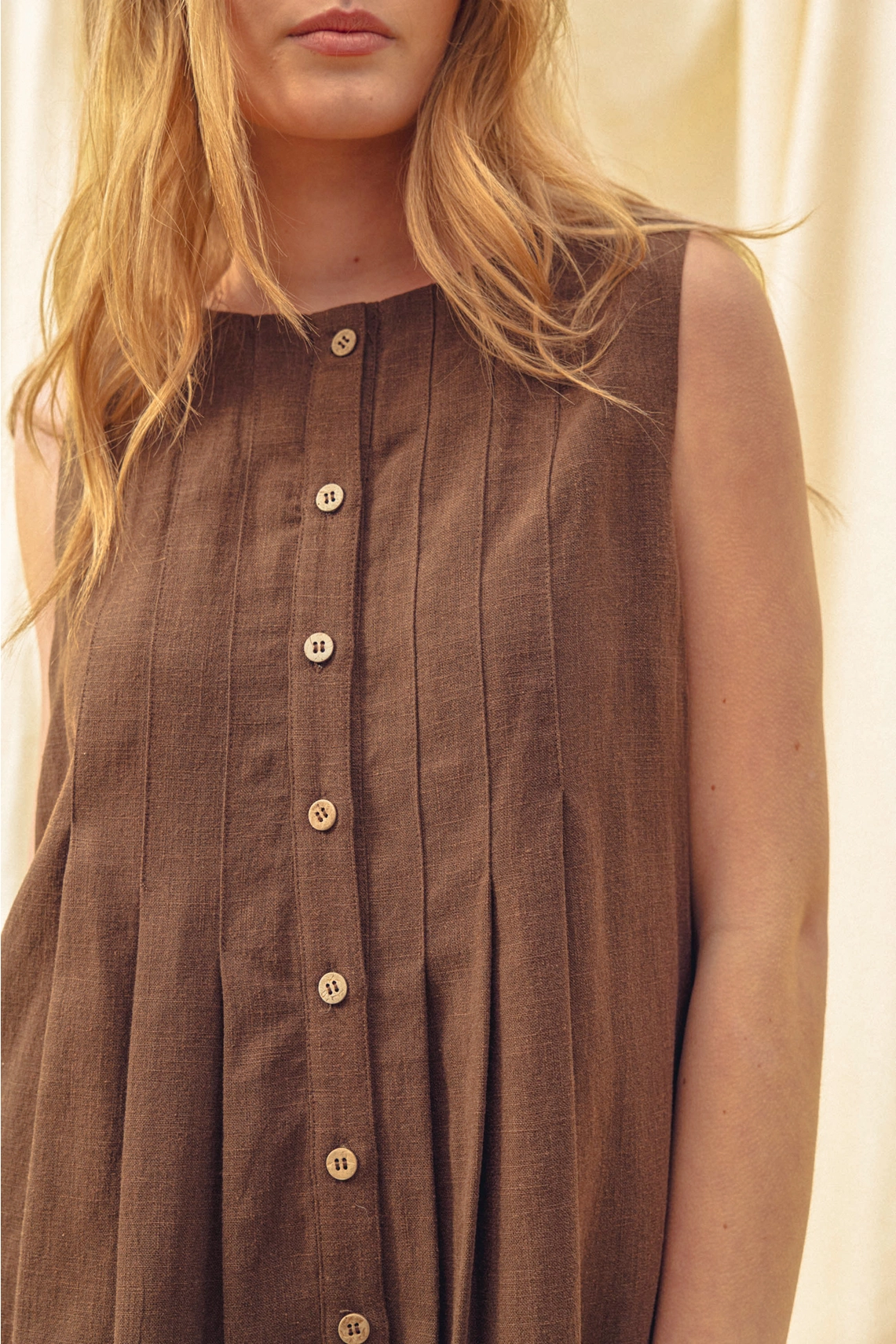 Pleated Front with Button Closure Romper