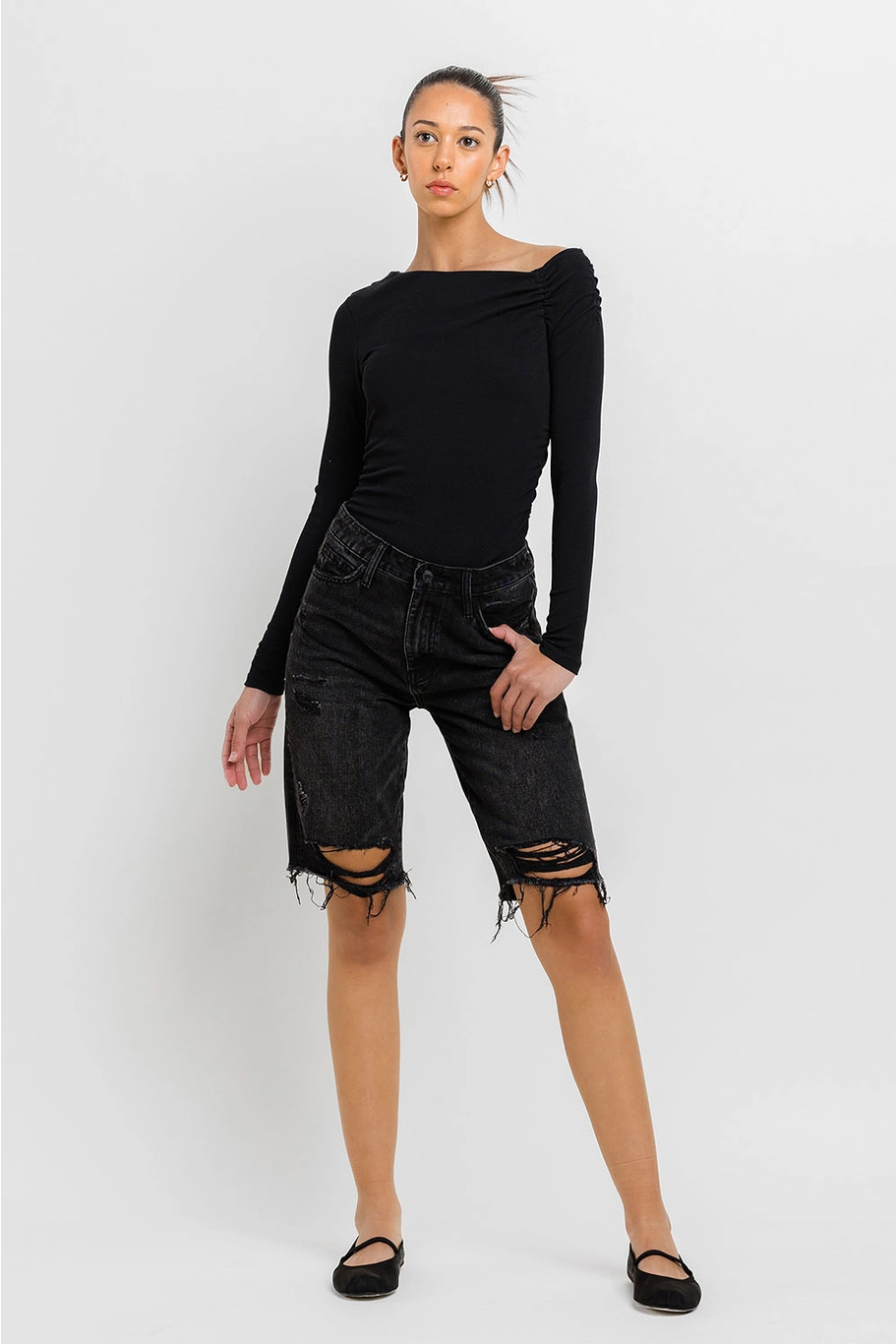 SUPER HIGH RISE BERMUDA RELAXED SHORTS | TAMMIE