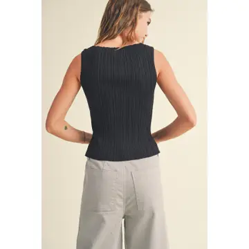 Viscose Ribbed Knitted Top - Black