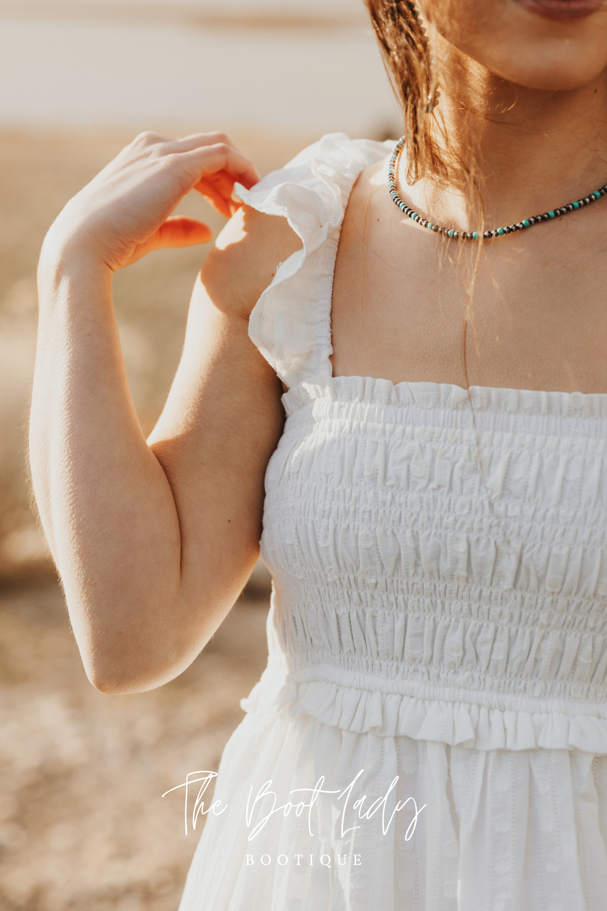 COTTON JACQUARD SMOCKED DRESS - WHITE
