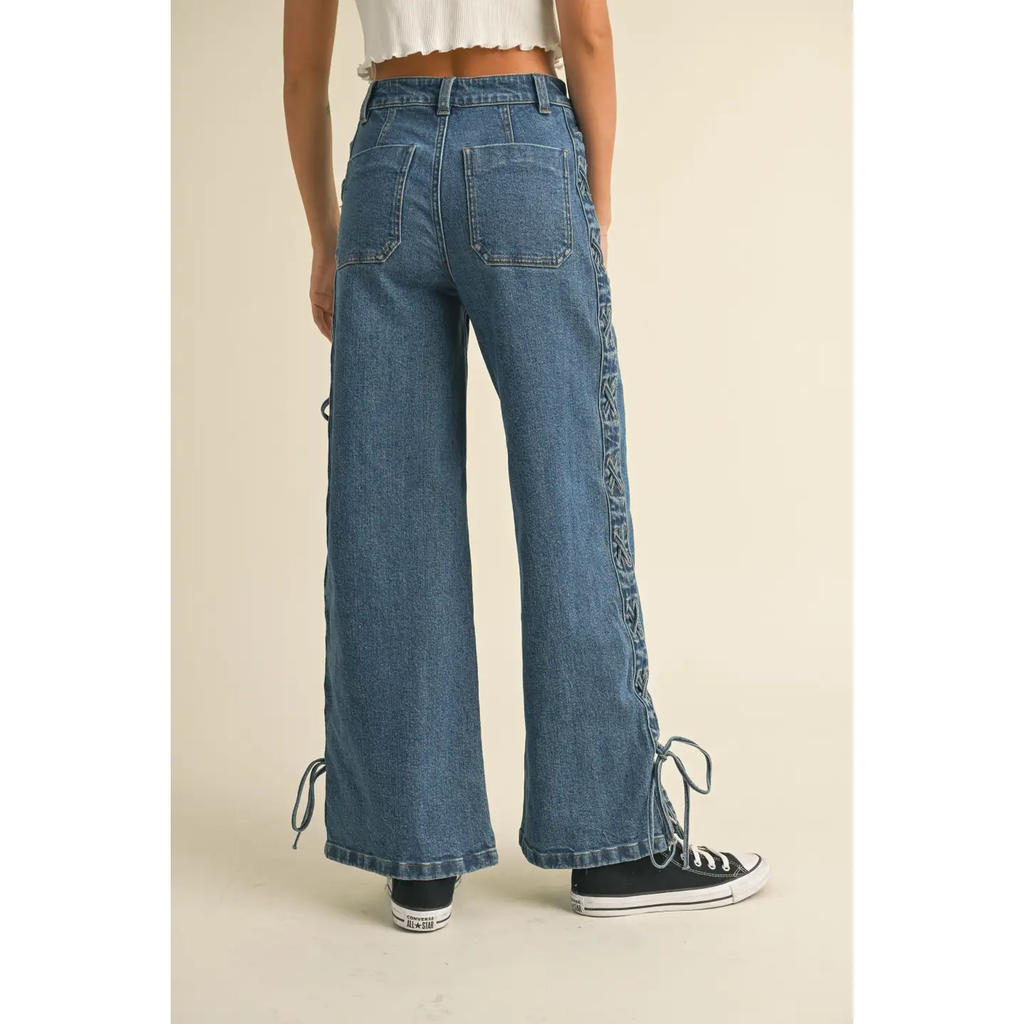 Lace Up Side Detail Denim Pants