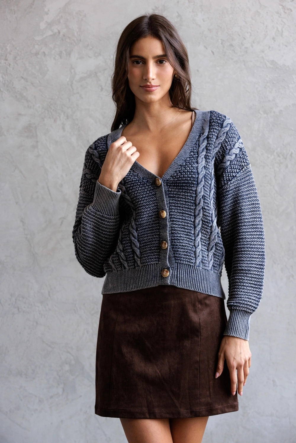 Textured Cable Knit Cardigan