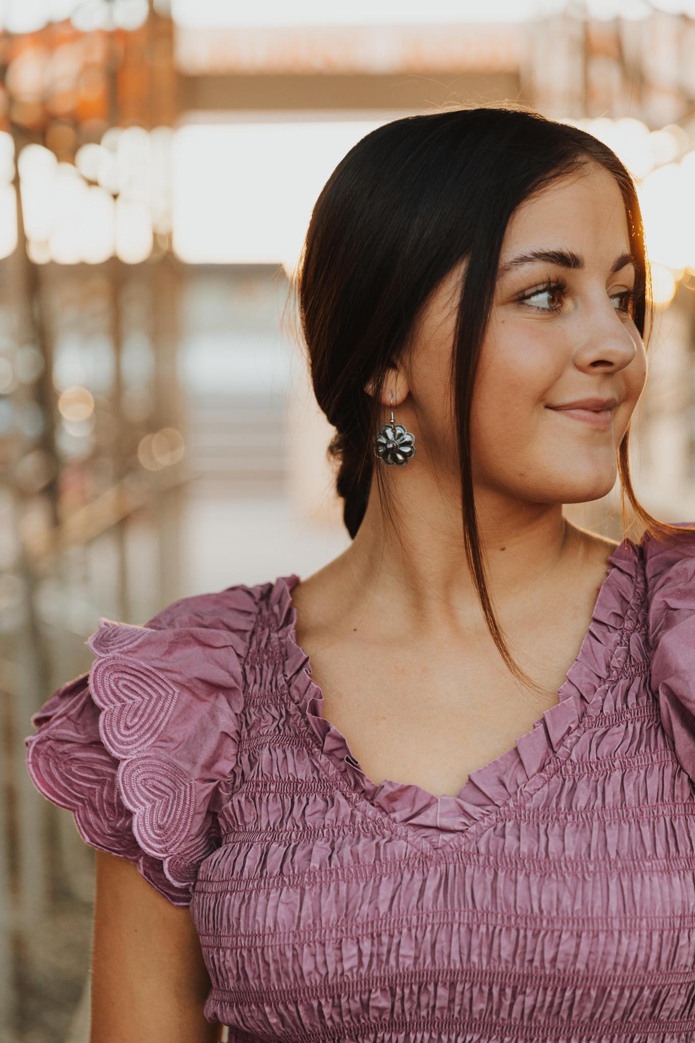 Cotton Poplin Ruffle Slv Smocked Bodice Midi Dress - Grape Nectar