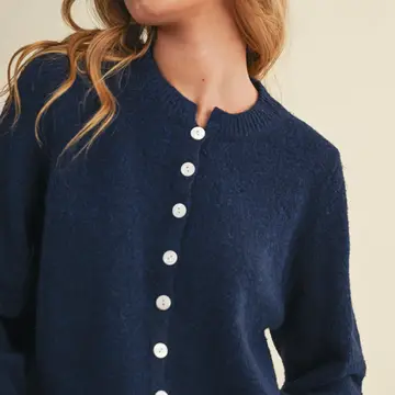 Marled Knit Sweater Cardigan - MIDNIGHT BLUE