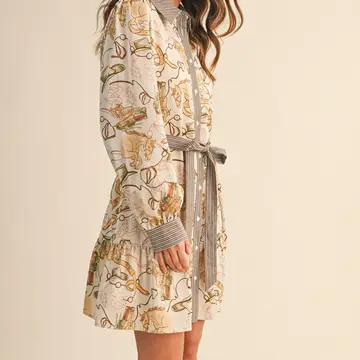 Exclusive Mixed Print Button Down Mini Dress - EGGSHELL MULTI