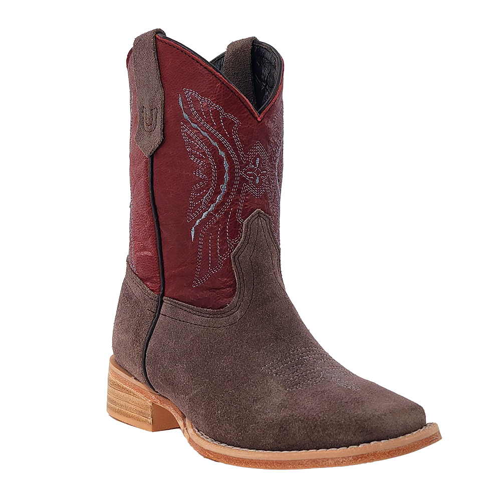 R. Watson Kid's Charcoal Rough Out / Dark Cherry Cowhide Boot