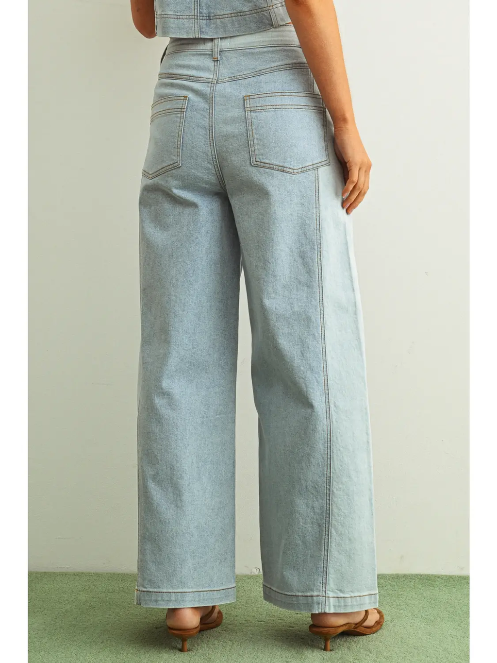 Denim Color Blocked Wide Straight Leg Pants