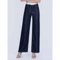 High Rise Dark Wash Self Tie Wide Jeans W Seam Detail - WELL-MADE