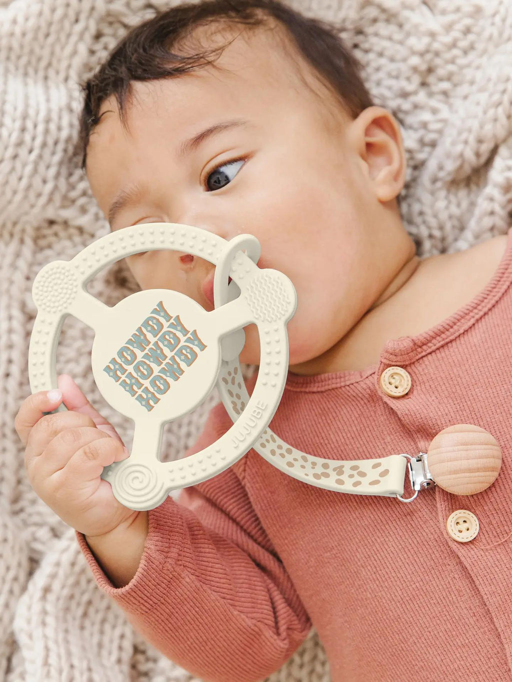 Silicone Teether Ring with Detachable Clip Howdy Partner - Blue