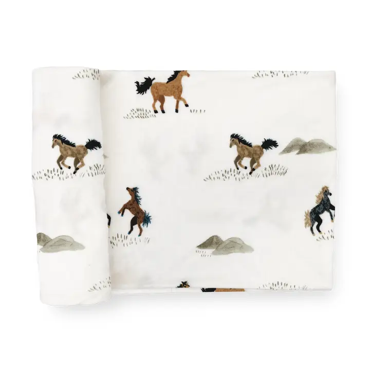 Stretch Knit Swaddle Blanket - Wild Horses