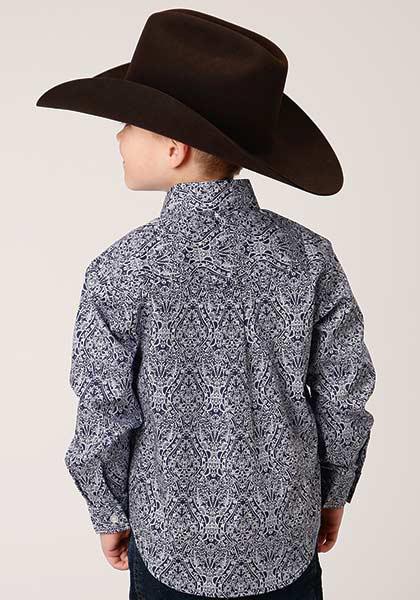BOYS L/S SHIRT   AMARILLO BTN AC ALLOVER PRINTS  1380 CRYSTAL MEDALLION