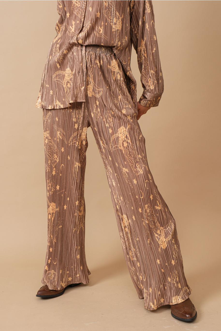 Press Pleated Moonlight Western Shirt Pants Set - Brown