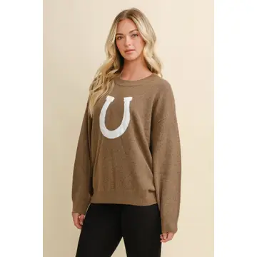 Horse Shoe Pullover Sweater - BROWN