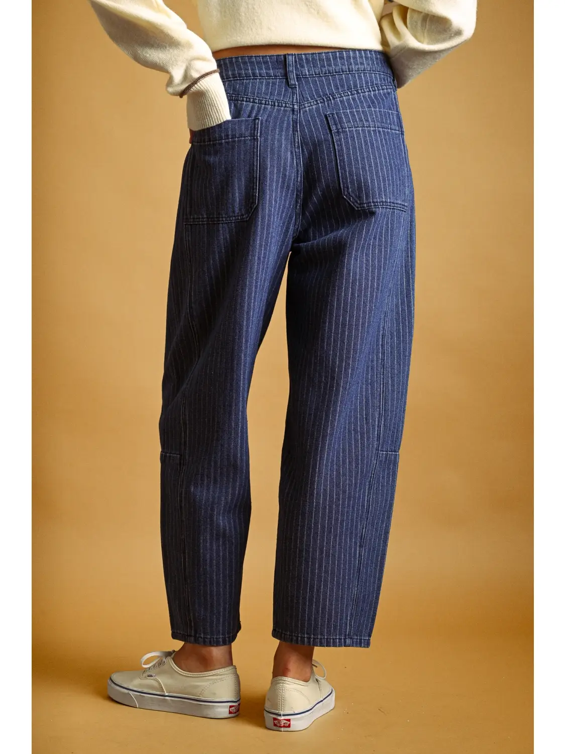 Pinstriped Denim Barrel Pants