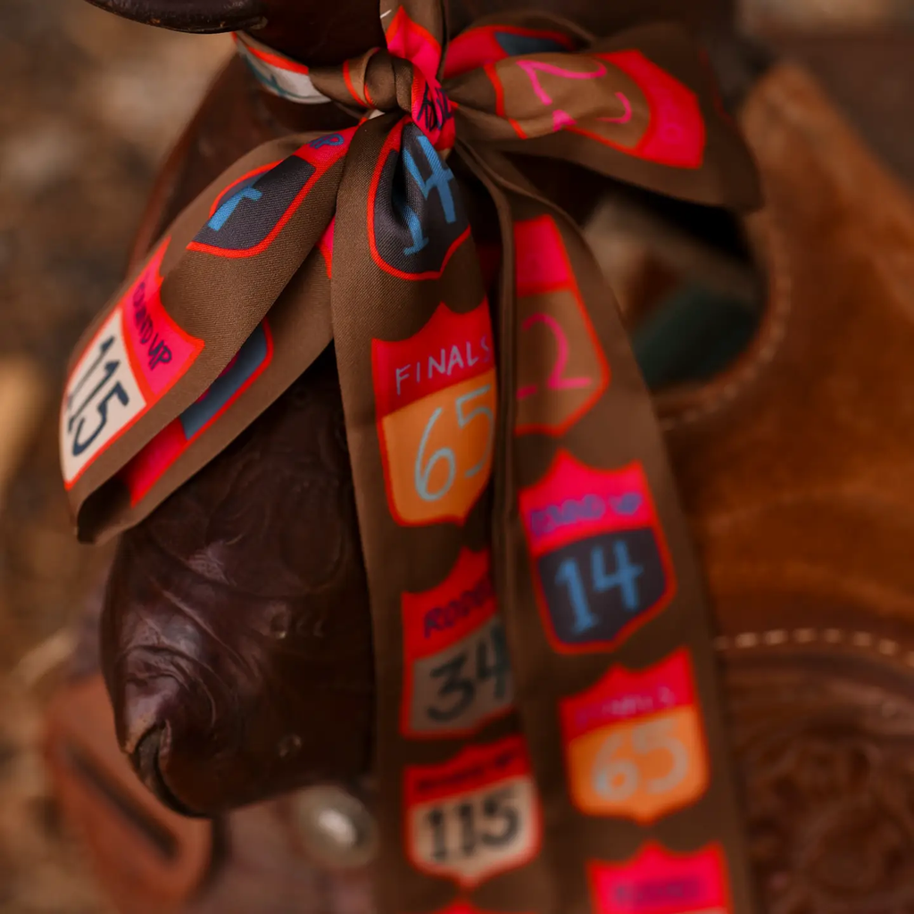 Rodeo Back Numbers Twilly Scarf: Western Rodeo Satin Chiffon Hair & Neck Scarf