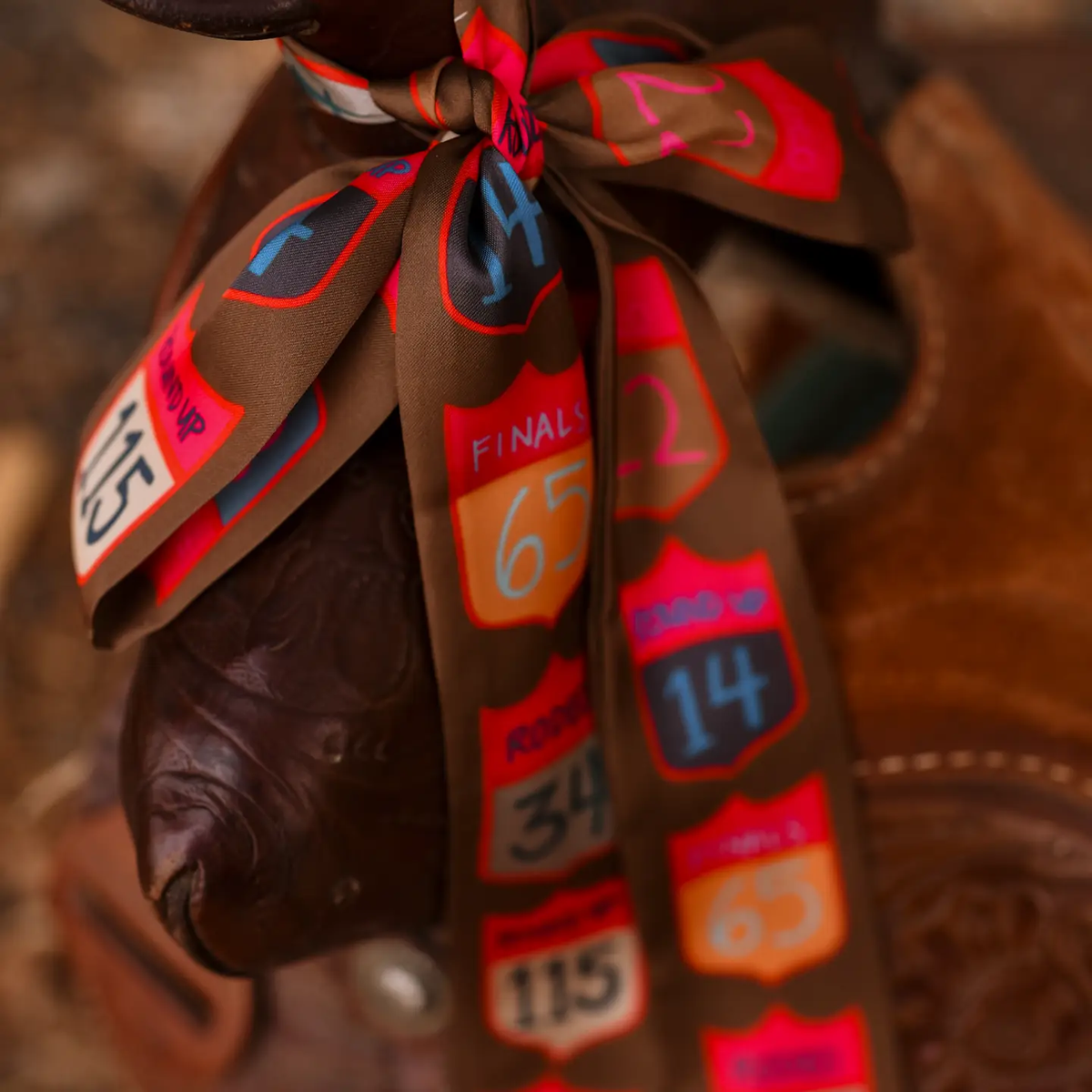 Rodeo Back Numbers Twilly Scarf: Western Rodeo Satin Chiffon Hair & Neck Scarf