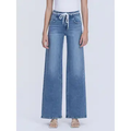 High Rise Double Buttons Drawstring Wide Leg Jeans