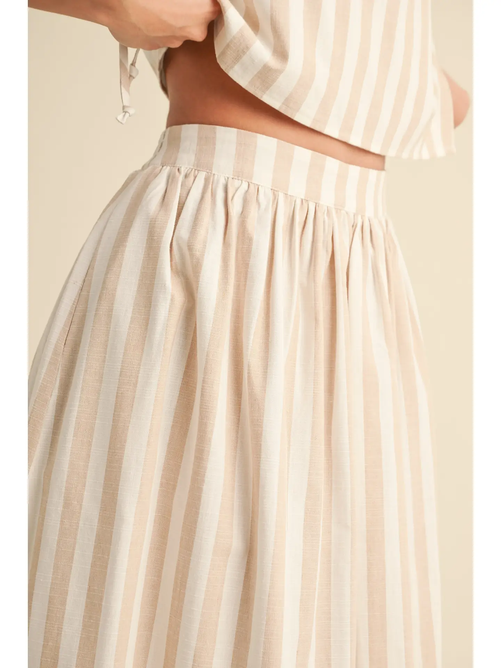 Striped Long Skirt - Beige