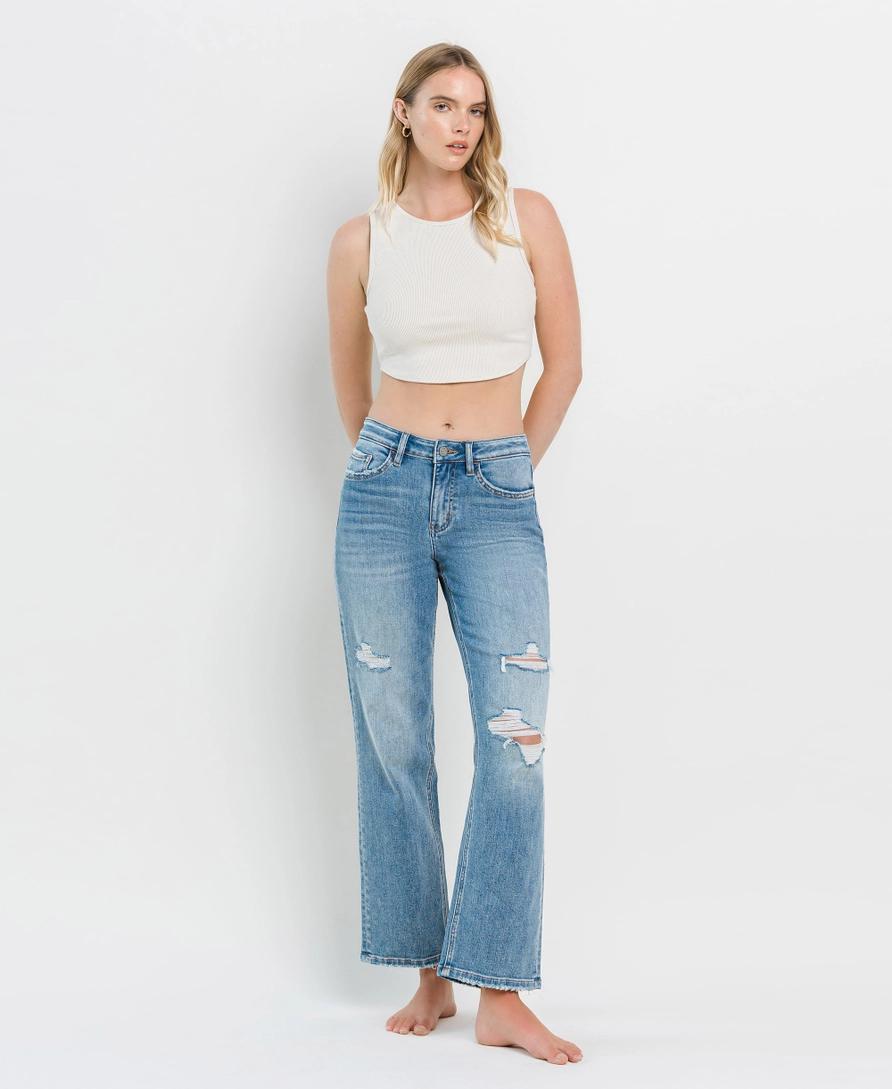 High Rise Distressed Slim Wide Jeans | Joysome